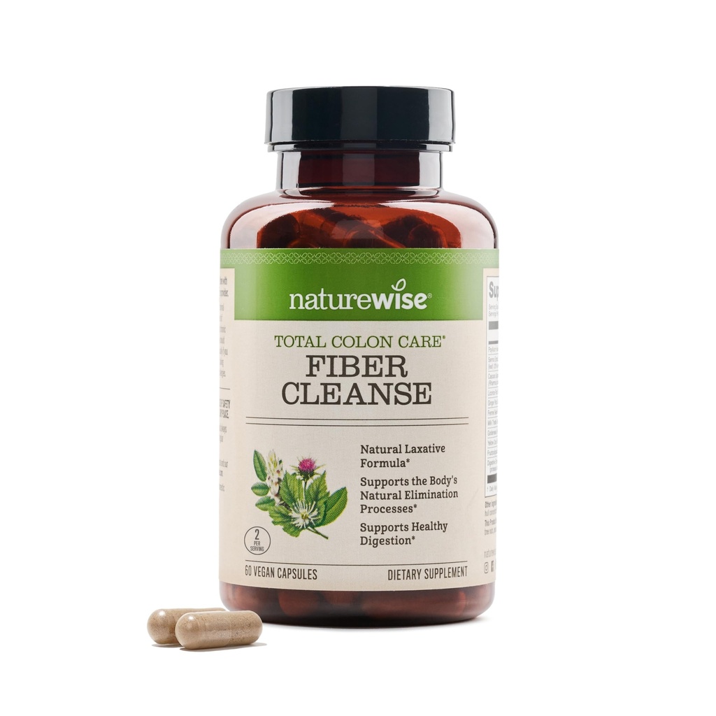 NatureWise Total Colony Care Fiber - Natural Laxative Band - Herbal Laxatives, Prebiotics, & Enzymes for Ordinaryity, Digest, Weight & Gut Health - Non-GMO - 60 קפסולות