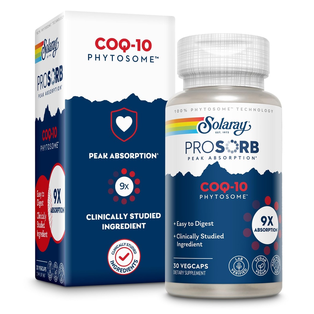 SOLAרי CoQ-10 Phytosome - 9X Absorption CoQ10 200 מ"ג - Easy-to-Digest Antioxidants - טבעוני ומיוצר ללא Soy - 60 יום ערבות - 30 משרתים, 30 VegCaps