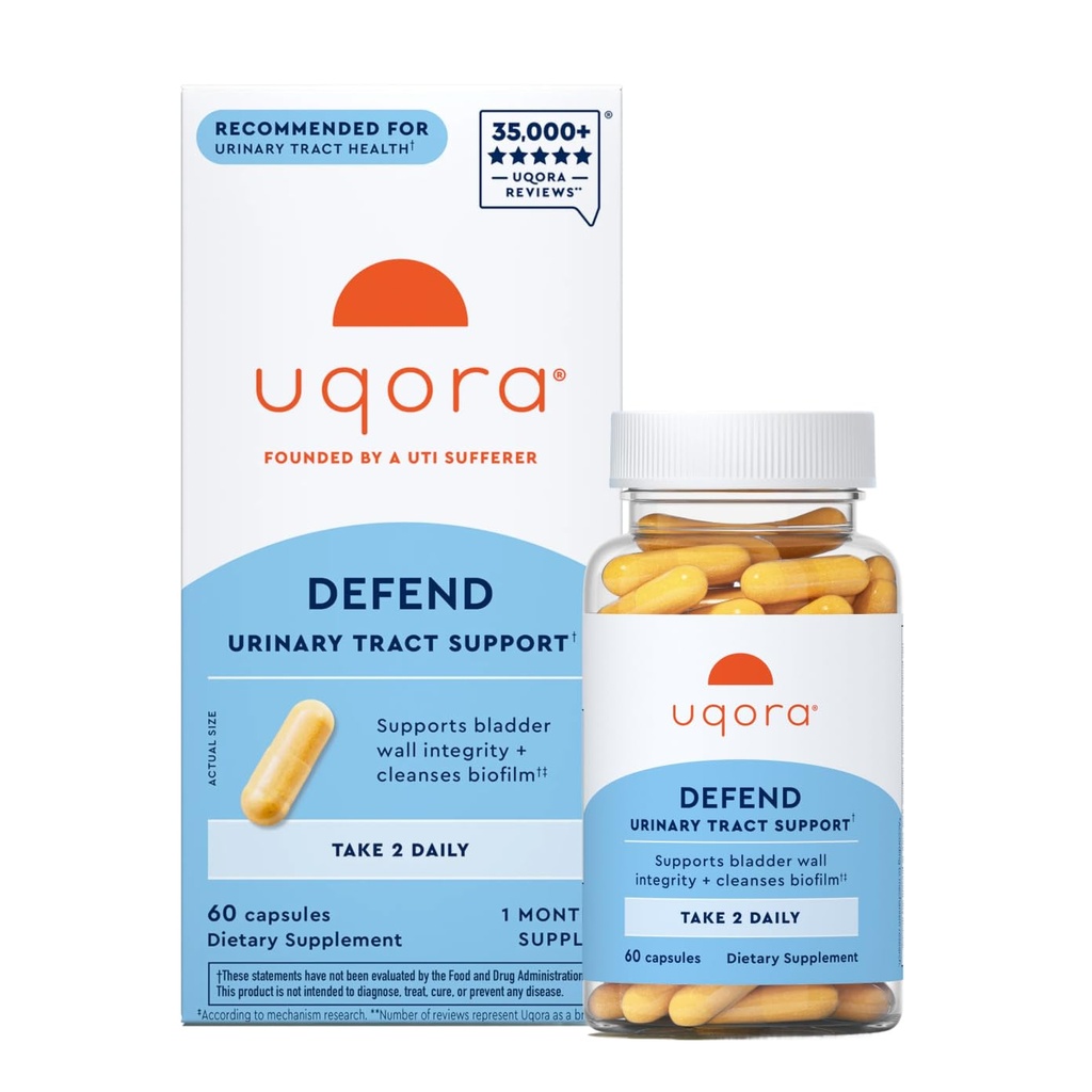 Uqora Defend - Urinary Tract Health תוסף - תמיכה Bladder Health & Cleanse Biofilm* עם D-Mannose, Green Tea Extract, Turmeric Extract & More - Gluten-Free - 60 קפסולות (30 ימים אספקה)