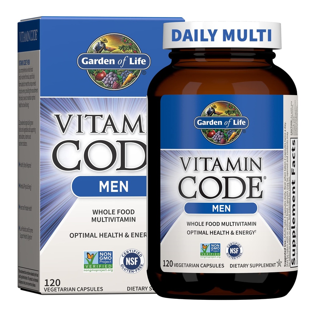 גן של חיים ויטמין קוד מזון שלם Multivitamin עבור גברים - 120 קפסולות, ויטמינים עבור גברים, פירות & Veggie ו Probiotics עבור אנרגיה, לב, בריאות הערמונית, Vegetarian Mens Multivitamins