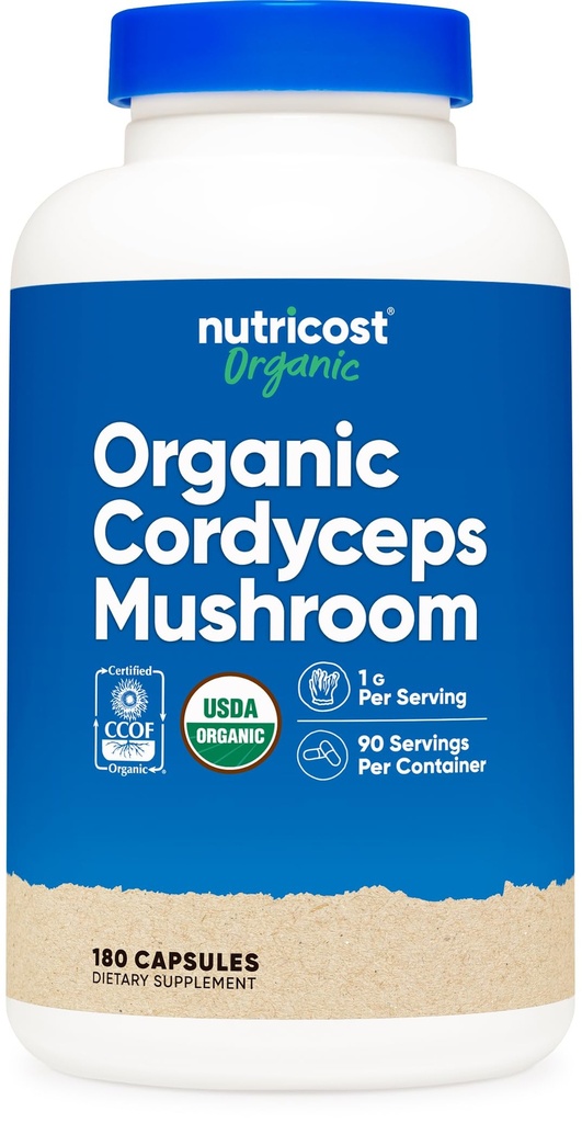 תוספי מזון Cordyceps Mushroom קפסולות 1100 מ"ג, 90  המשרת - CCOF מוסמך מיוצר עם אורגני, Gluten חינם, 550 מ"ג פר קפסולה (180 קפסולות)