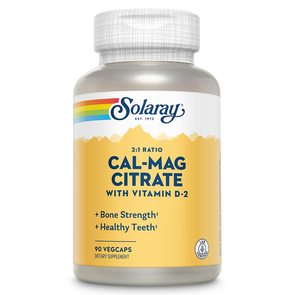 Solaray Calcium Magnesium Citrate 2:1 Ratio - תוספי Calcium עבור נשים וגברים w / מגנזיום ו ויטמין D 2 - בריאות העצם, שרירים ותמיכה עצבית - טבעוני, 60 יום ערבות, 15 משרת, 90 VegCaps