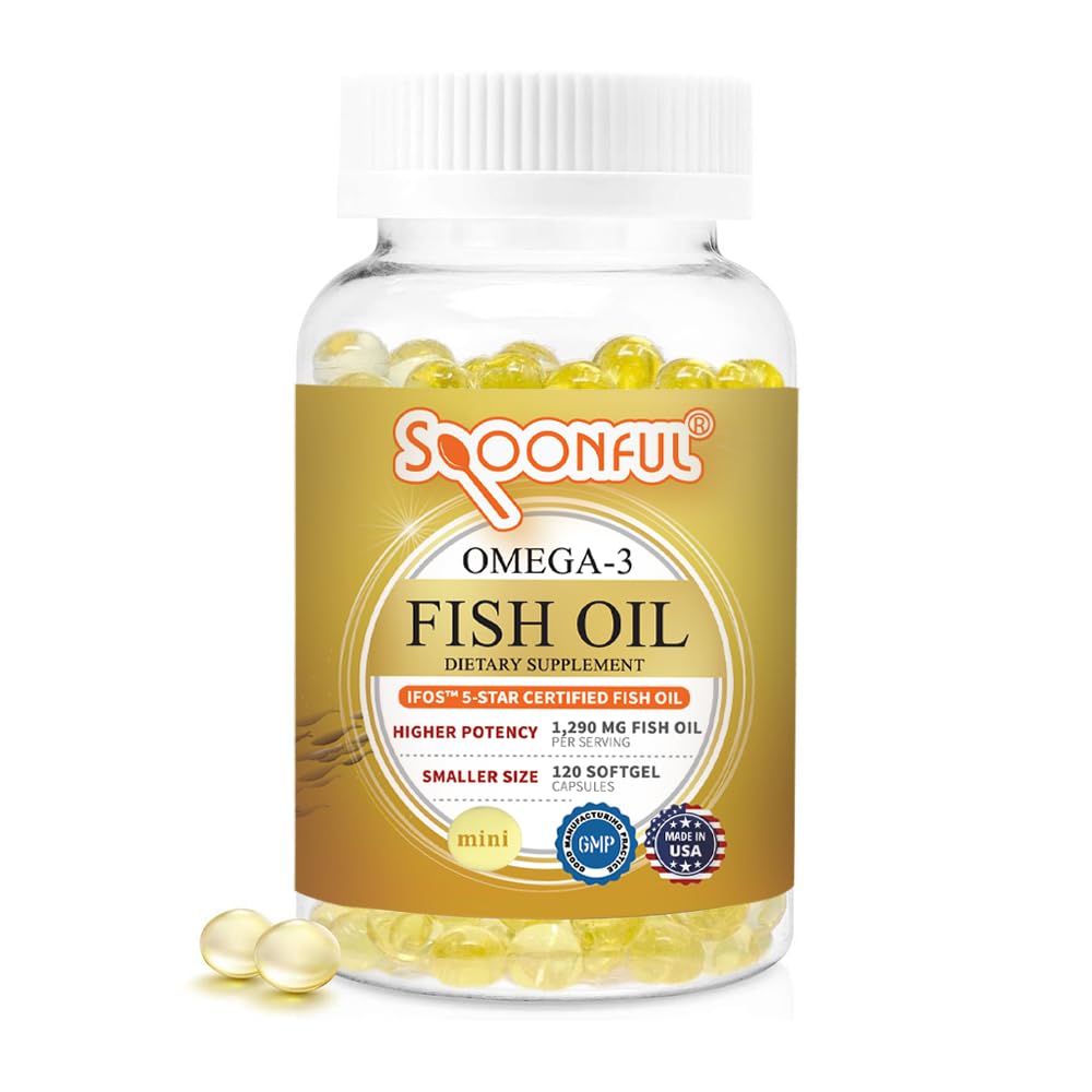 מיני אומגה 3 שמן דגים, iFOS מוסמך, 1290 מ"ג Per המשרת, 120 Softgels Pearls, גודל קטן קל לסאול קפסולות עבור נשים וזקנים, המיוצר בארה"ב