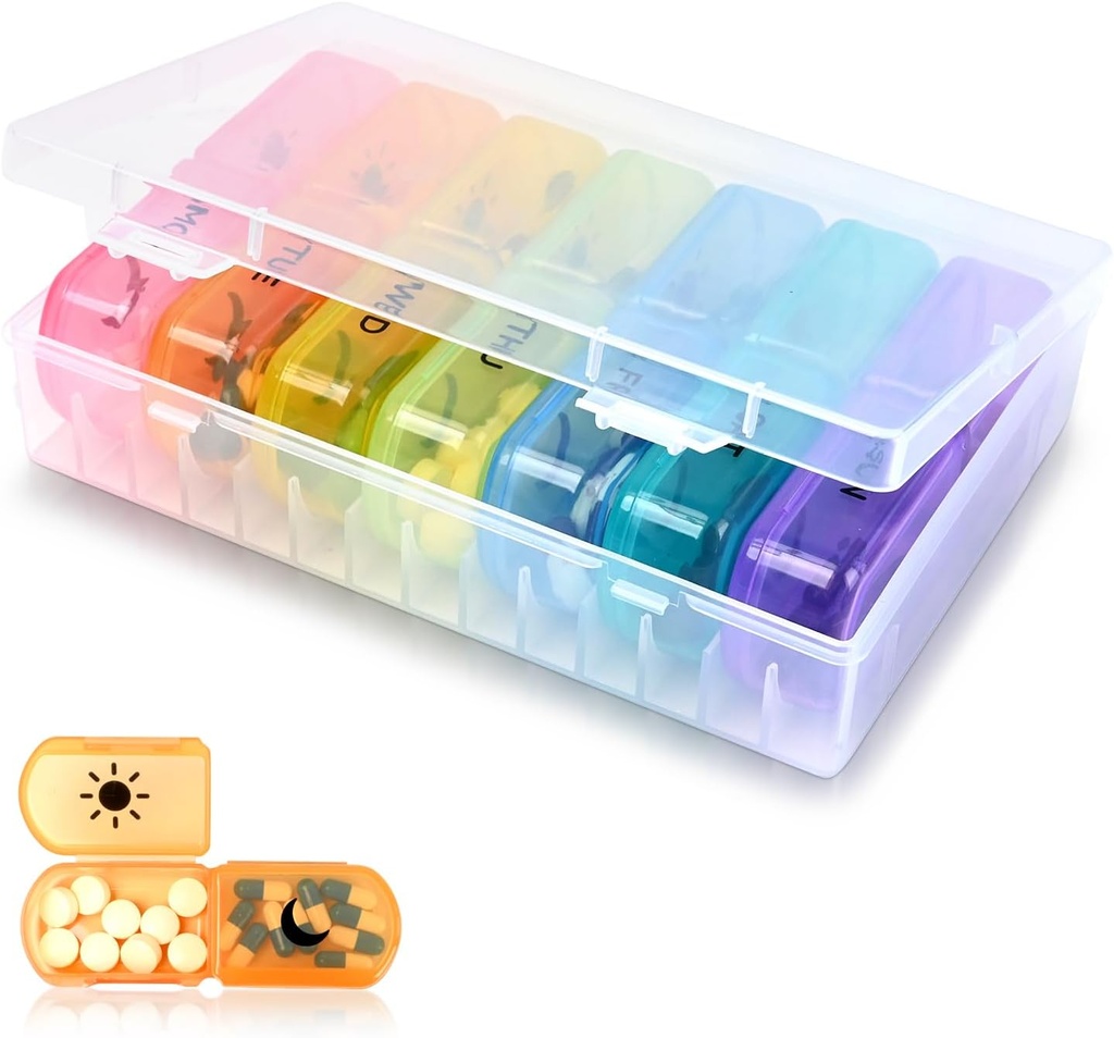 2-Times a Day Pill Organer - Big 7-Day Pill Case - אוכל כיתה חומרי - High Volume,Removable, Travel-Friendly Design - Perfect Pill Holder for Supplements, ויטמינים ותרופות