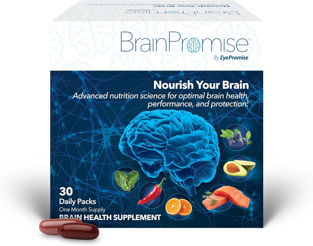 תוסף BrainPromise המוח - 30 Softgel Packets, 30 יום אספקה - פורמולה מבוססת מדע עם Lutein ו Zeaxanthin כדי לתמוך זיכרון, Focus & Total Health Brain