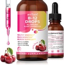ויטמין B12 5000 נוזל mcg Drops All Natural Plant Superfood Energy Brain Booster Neuron Support Nervous System Natural Energy Mood Memory 60 מ"ל Net Wt Cherry Flavor