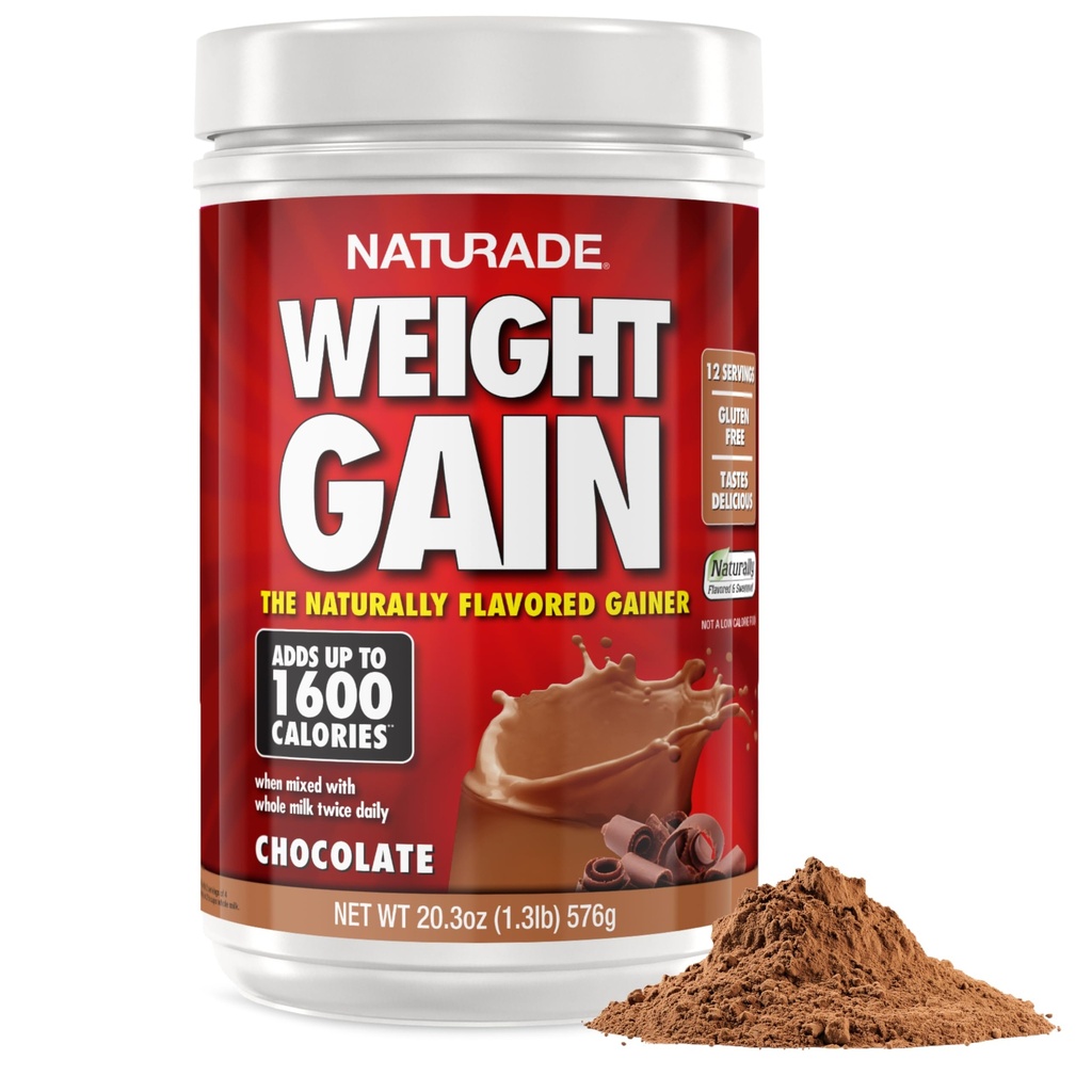 Naturade - All Natural Weight Gain Drink - Gluten Free, Delicious Taste, 1600 קלוריות לשרתים - Mass Gainer w/Carbohydrates & חלבון - שוקולד, 20.3 Ounce (12 משרתים).