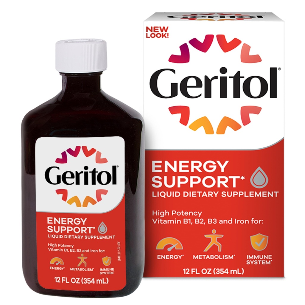 Geritol, ויטמין נוזלי ותוסף ברזל, תמיכה באנרגיה, מכיל עוצמה גבוהה B-Vitamins ו Iron, Pleasant Tasting, Easy to Swallow, No Artificial Sweeteners, non-GMO, 12 Oz