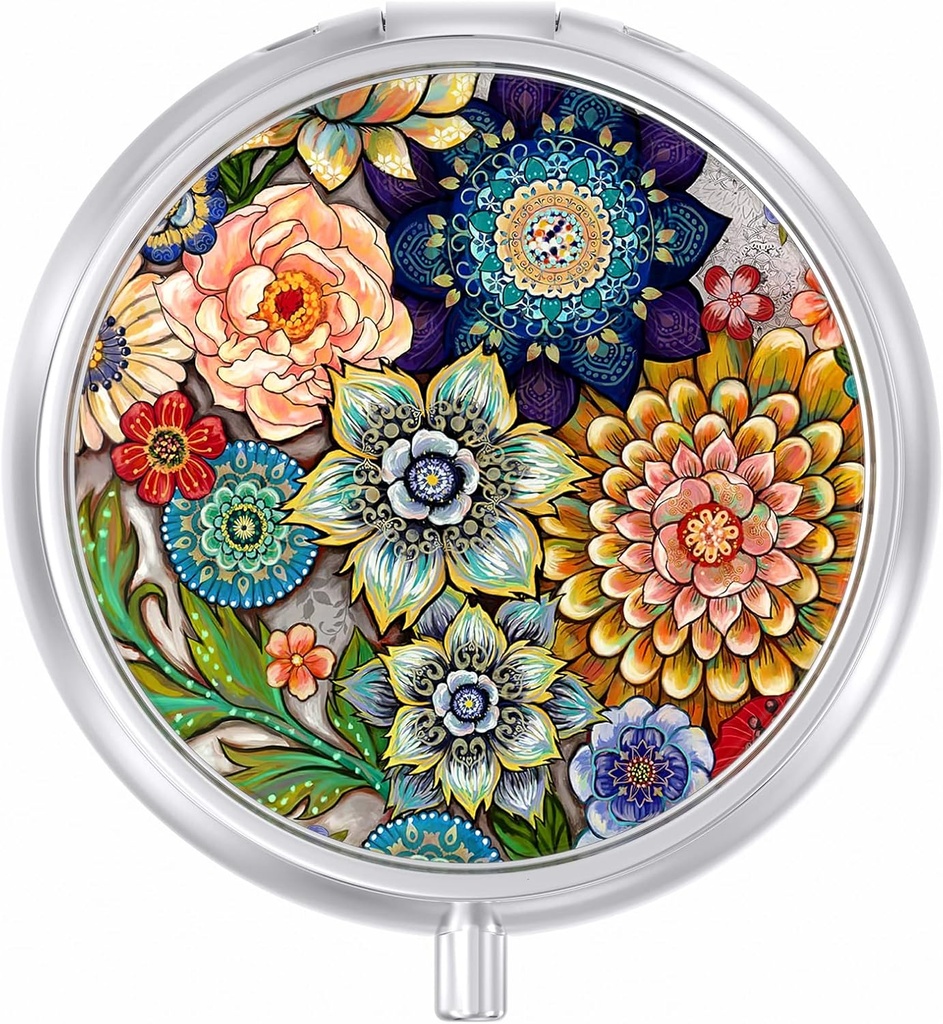 Pill Case, Sweet Travel Pill Box for Purse, Moisture Proof Small Medicine Holder, Portable Pocket Medicine מארגנת Dispenser to Hold ויטמינים, Cod Liver Oil, תוספים, Mandala Flower Holder