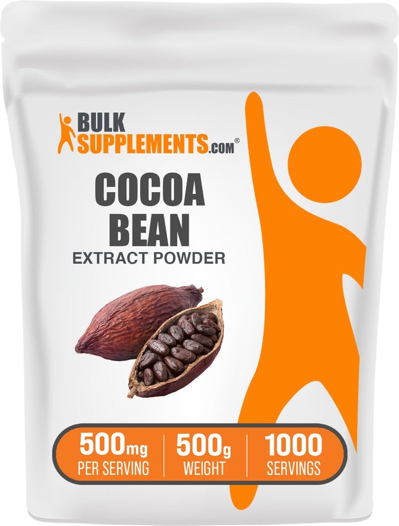 BulkSupplements.com Cocoa Bean לחלץ אבקה - תוסף Cocoa - Un Sweetened, Vegan & Gluten Free, 500 מ"ג עבור שירות, 500g (1.1 lbs) (Pack of 1)
