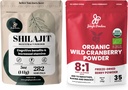 אבקת הג'ונגל האולטימטיבית Vitality Bundle: 5oz Shilajit אבקת ו 5oz אורגני Wild Cranberry אבקה - אנרגיה, תמיכה החיסון, Superfood Extracts for Baking, Smoothies, USDA מוסמך