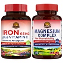 Vitalitown Magnesium מורכב 500 מ"ג ו 65 מ"ג ברזל תוספת לנשים גברים, עבור שינה, שריר, בניין דם ושיפור אנרגיה