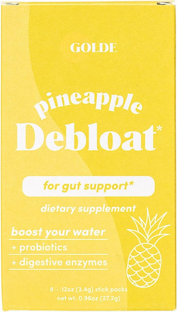 GOLDE Pineapple Debloat - תוספת פרוביוטית עבור סיוע טבעי Bloat ו- Lasting Digestive Balance - טבעוני, Keto, Low-Sugar - 8 משרתים