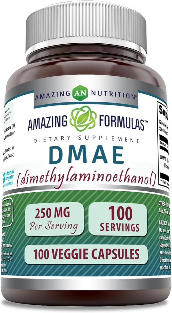 פורמולות מדהימות DMAE תוסף | 250 Mg | Veggie קפסולות | Non-GMO | Gluten-Free | Made in USA (1 Pack, 100 Count)