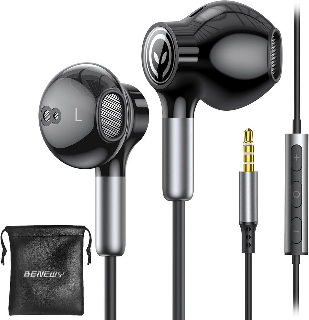 BeNEWY Wired אוזנייםbuds with Microphone, Wired אוזניות ב-Ear Headphones, Volume Control, Powerful Bass ו- Clear Audio, 3.5mm ג'ק אוזניות עבור iPhone, iPad, מחשב, MP3