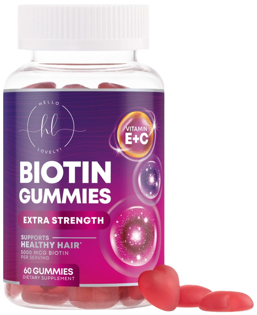 ויטמין שיער מסטיקמי עם ביוטין 5000 mcg - תמיכה צמיחה שיער עם ויטמינים E & C עבור Thicker, חזק יותר שיער יפה - שיער עור וציפורים ויטמין לנשים, non-GMO, Gluten Free - 60 מסטיק
