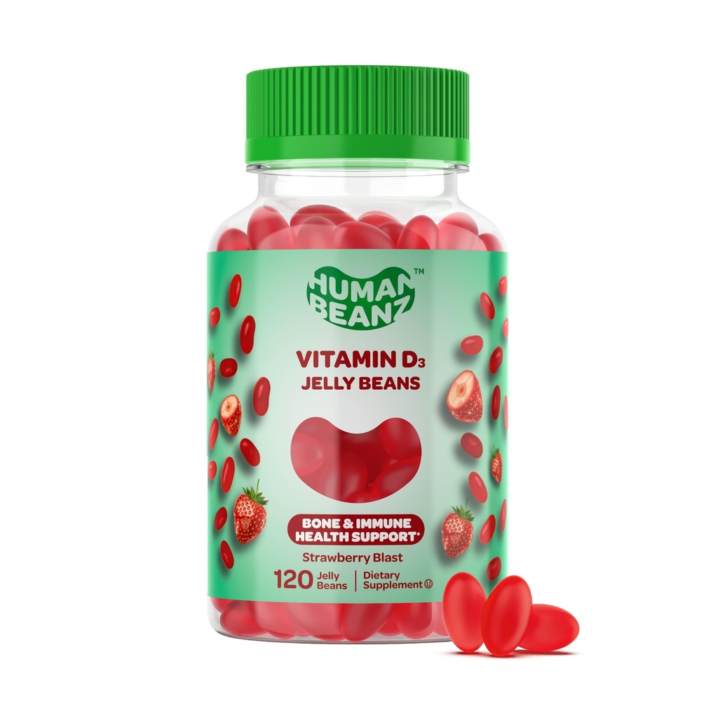 ויטמין D3 Jelly Bean Gummies for Adults, Immunity Support, 2000 IU ויטמין D, תוספי מזון צמחוני, 120 Strawberry Blast Jelly Beans, כשר כשר