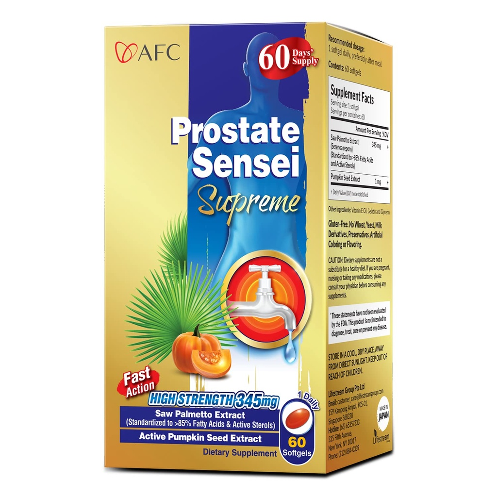 AFC יפן Prostate Sensei העליון - ראה תוסף פאלטו לגברים עם חומצות שומן ו- Sterols - תומך Urinary Flow, Bladder Function, Hair Health - Natural Prostate Support Formula, 2 חודשים אספקת שתן
