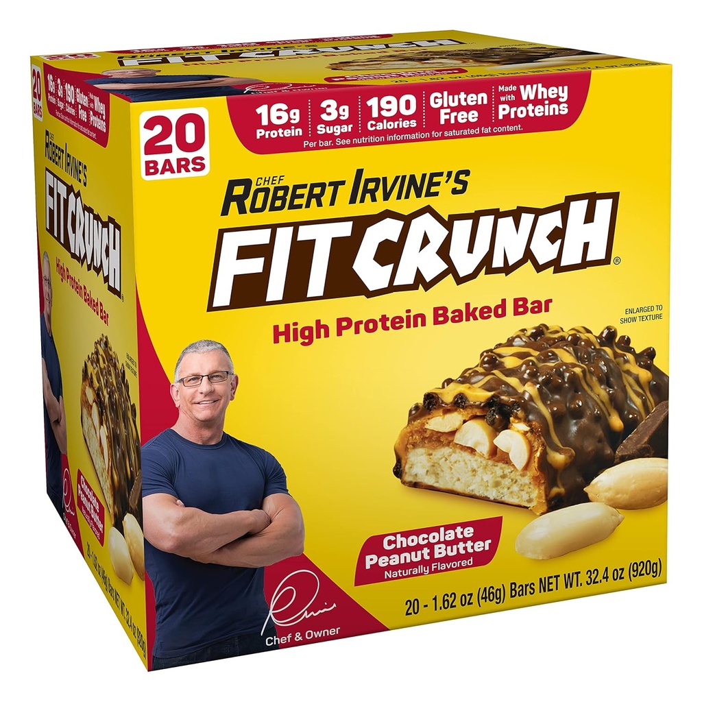 FITCRUNCH חלבון Bars, Zen Size Value Pack, Gluten Free, Made with Whey חלבונים (20 חטיפים גודל Bars, Peanut Butter)