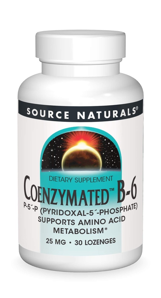 מקורות טבעיים Coenzymated B-6 25 מ"ג P-5 Pyridoxal-5 Phosphate Fast-Acting, Quick Dissolve Sublingual Supports Amino Acid Metabolism - 30 Lozenges