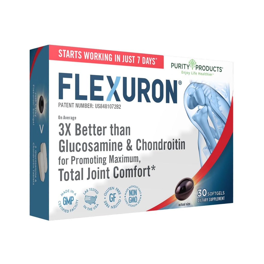מוצרי Purity Flexuron Joint Formula 3X Better Than Glucosamine ו Chondroitin - מתחילים לעבוד רק 7 ימים - קריל שמן, משקל מולקולרי נמוך Hyaluronic Acid, Astaxanthin - 30 Count (1)