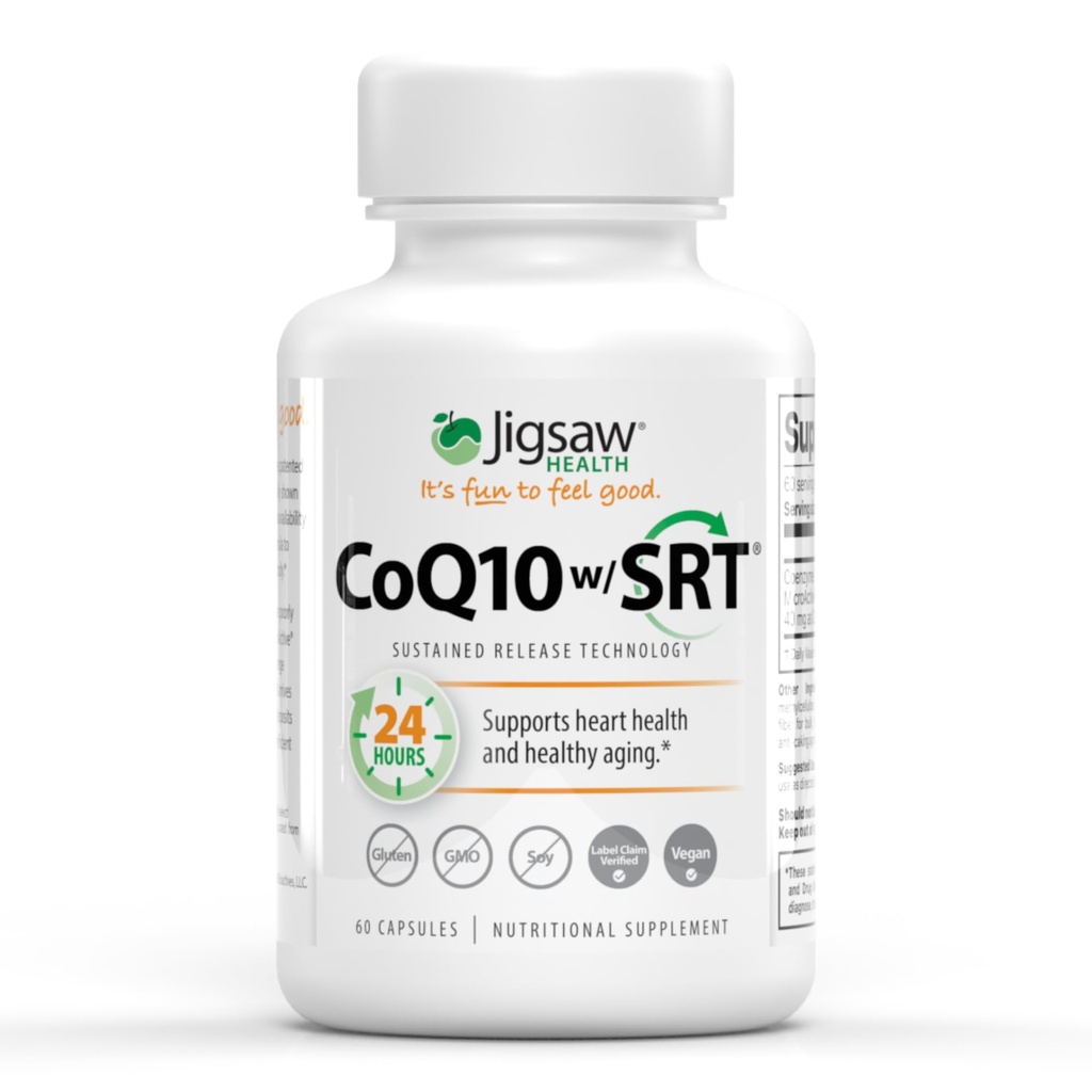 Jgsaw Health CoQ10 W/SRT | תמיכה לבריאות הלב | עם טכנולוגיית השחרור של סוסטה | 60 קפסולות