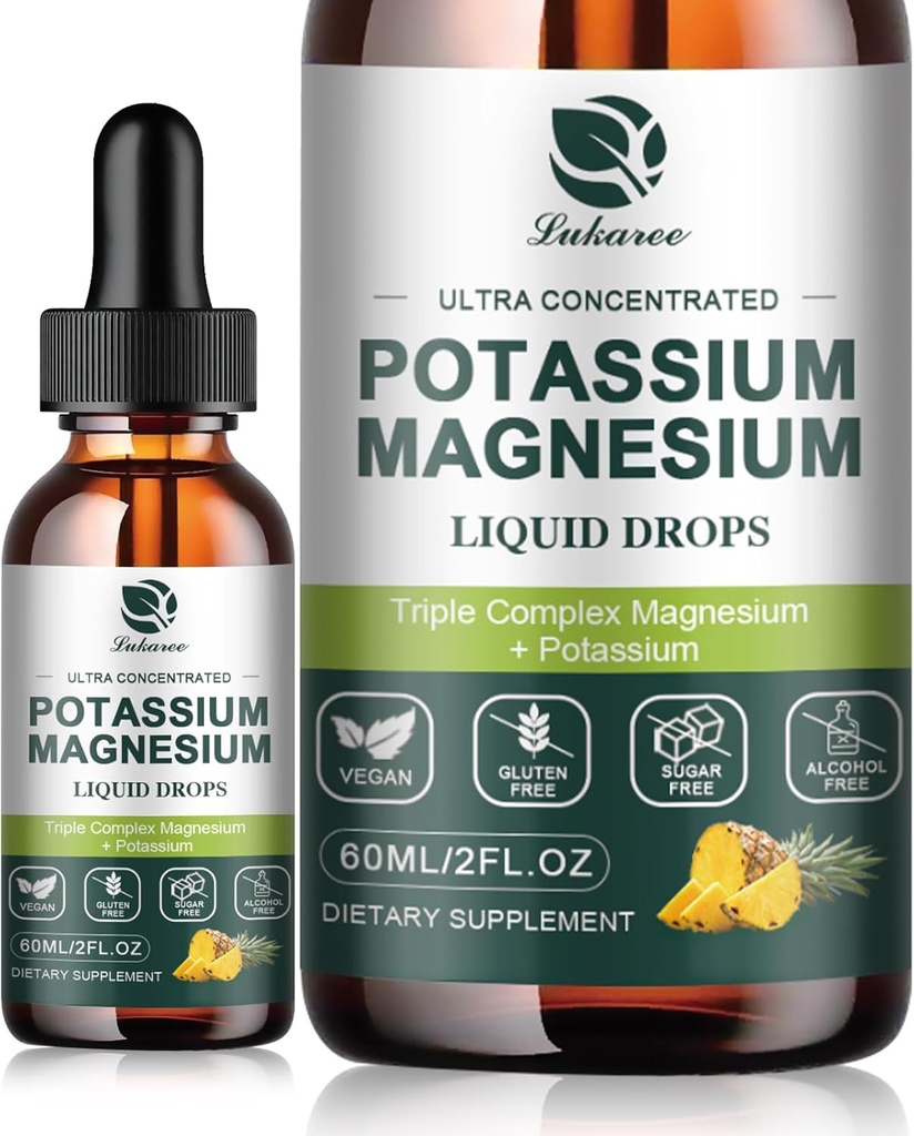 Potassium Magnesium תוסף נוזל w/Triple Complex Magnesium Glycinate & Potassium Plus אומגה 3, Sea Moss, Black Seed, D3K2 & Calcium for Zzz, Leg Cramps & השרירים-4 FL OZ Drop Drop Fall