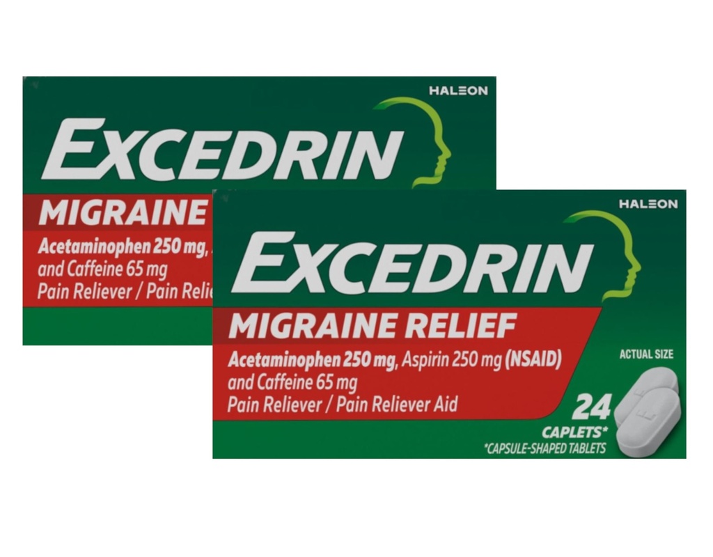 תוספת של Migraine Pain Reliever Caplets, 24 Count (Pack of 2)