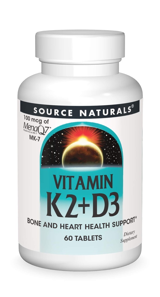 מקור טבעי ויטמין K2 + D3 Bone & Heart Health Complex - 400 IU ויטמין D3 & 100 mcg ויטמין K2 (MK-7) עם Calcium - 60 טבליות