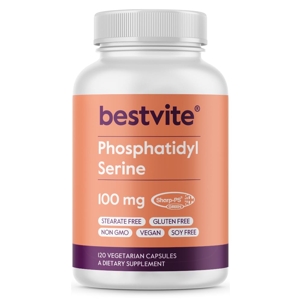 BestVITE Phosphatidylserine 100 מ"ג לקפסולה (120 קפסולות צמחוניות) עם שארפ-PS ירוק - פטנט נבדק קלינית - Stearate חינם - Soy Free - Gluten Free - טבעוני לא GMO