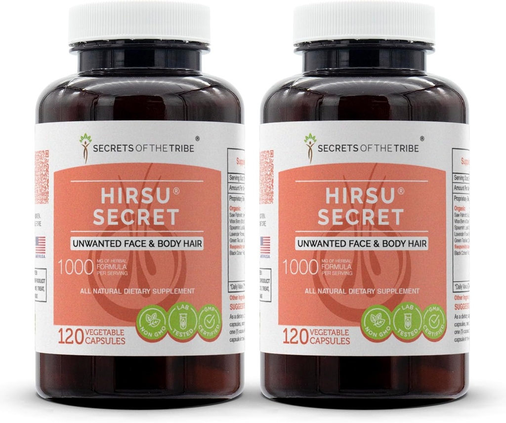 Hisu Secret 120 קפסולות (2 PCs), 1000 מ"ג, Saw Palmetto, Black Cohosh, Vitex, Spearmint, Lavender, Green Tea. Face & Body Hair (2x120 קפסולות)