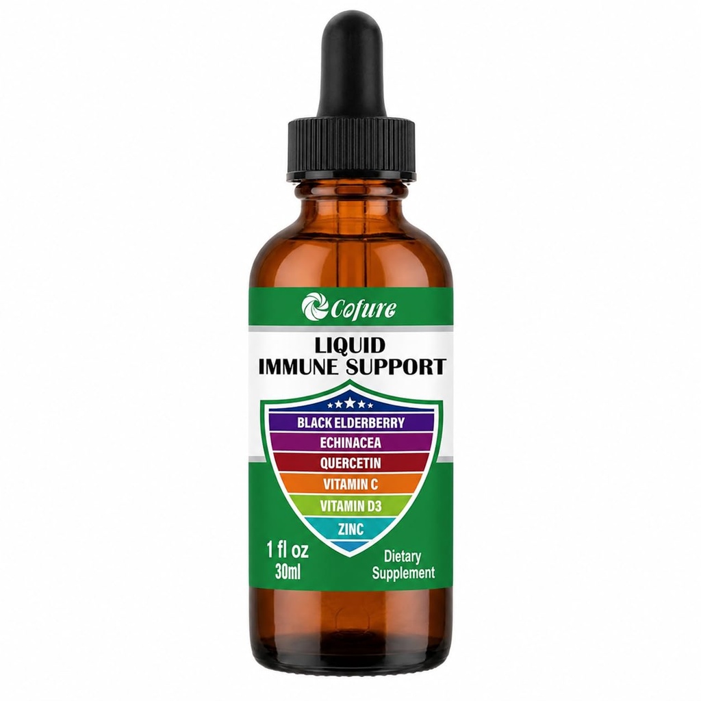 Znc Quercetin ויטמין C D3 Liquid Immune Support with Organic Echinacea Elderberry, Immune Defense Drops תוסף למבוגרים- טבעוני, non-GMO, Gluten Free - 1 Fl Oz