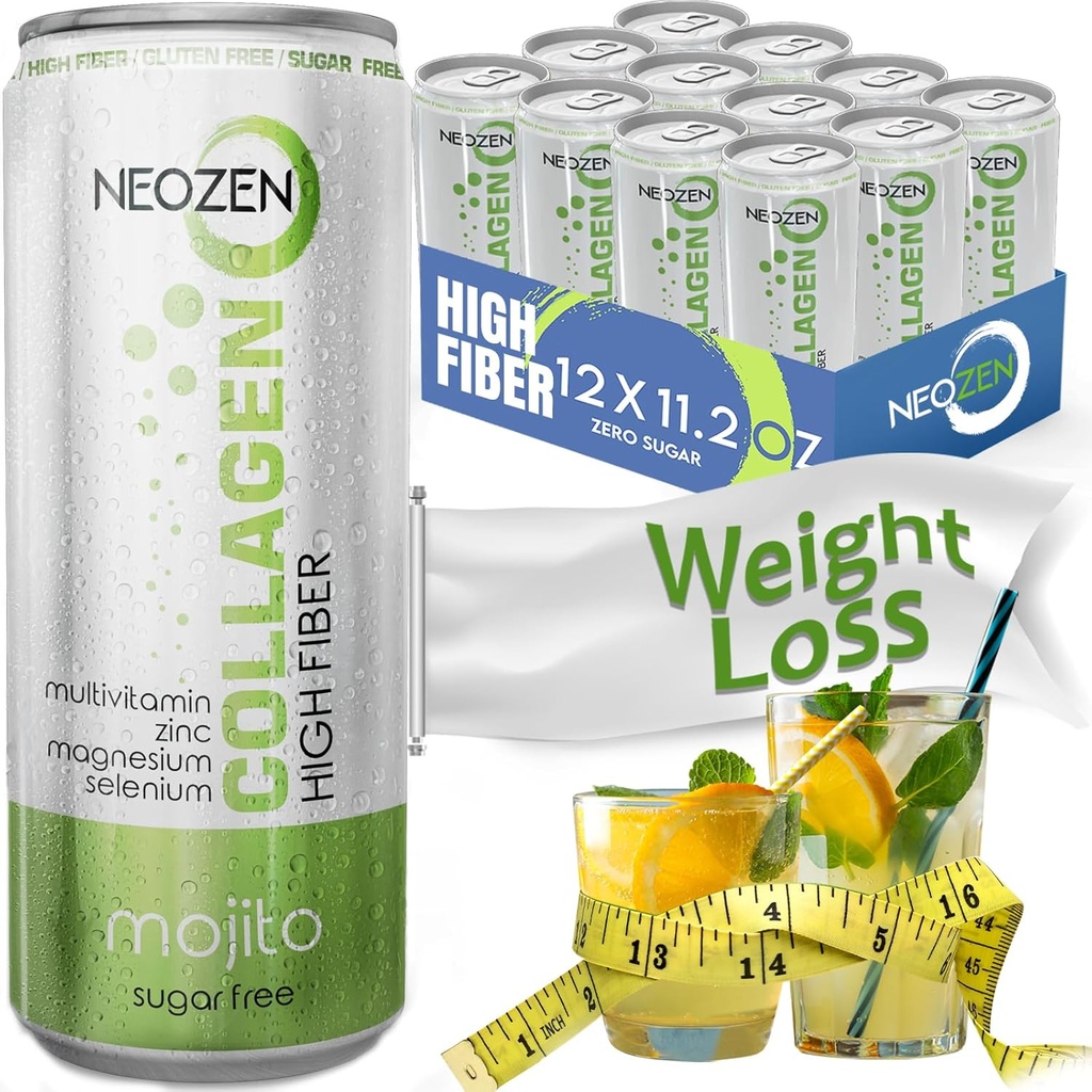 NEOZEN Collagen Sparkling with Dietary סיבים תזונתיים - מאזן חומרים מזינים לבריאות - סוכר חינם - Keto-Friendly - No Gluten - No Caffeine - 11.2 floz (12 Pack)