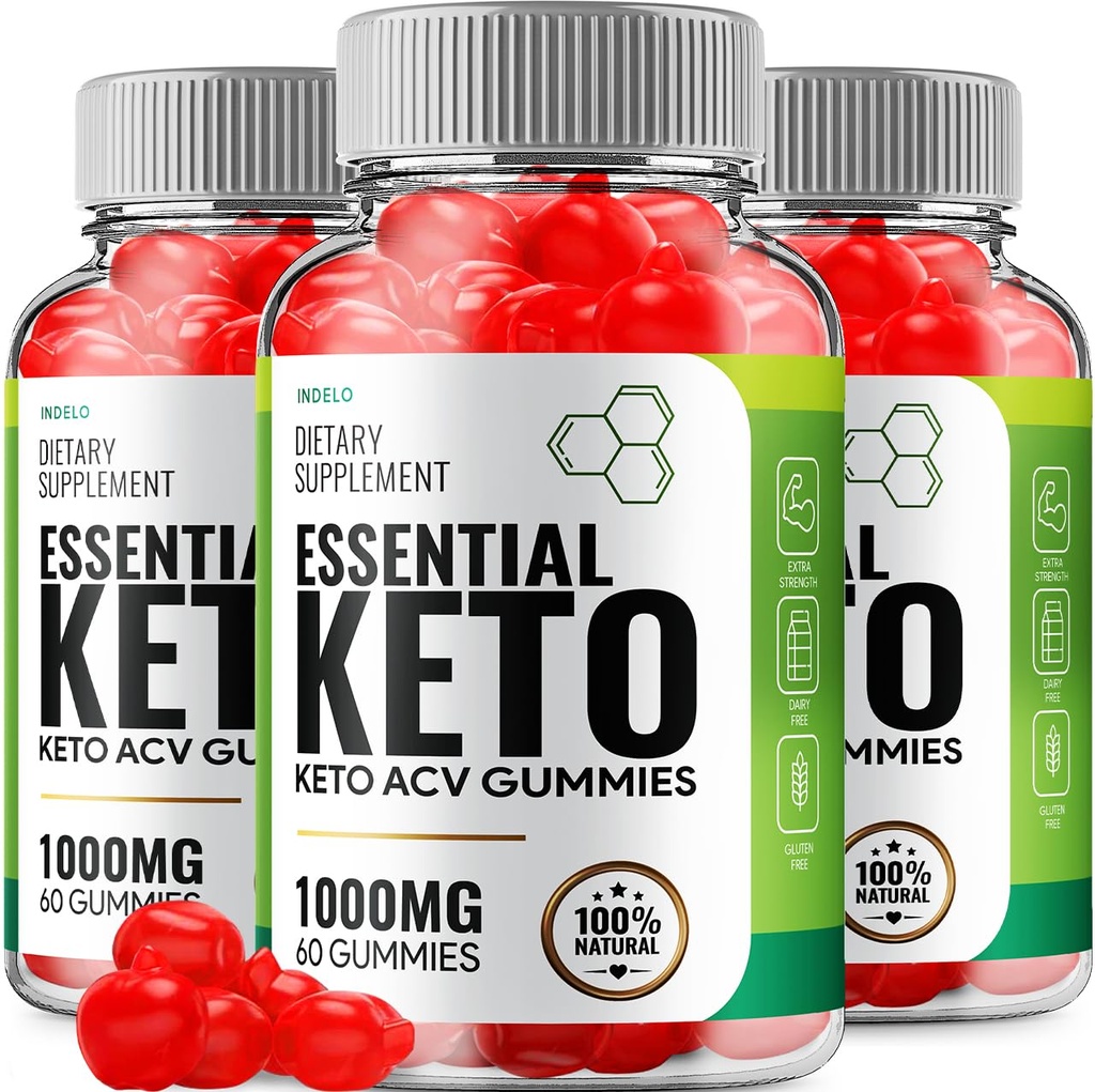 (3 Pack) Essential Keto ACV Gummies - Advanced Formula Essential Keto + ACV משקל חניכיים Apple Cider Vinegar Keto Essential Dietary Supplement Reviews B12 B6 (180 חניכיים)
