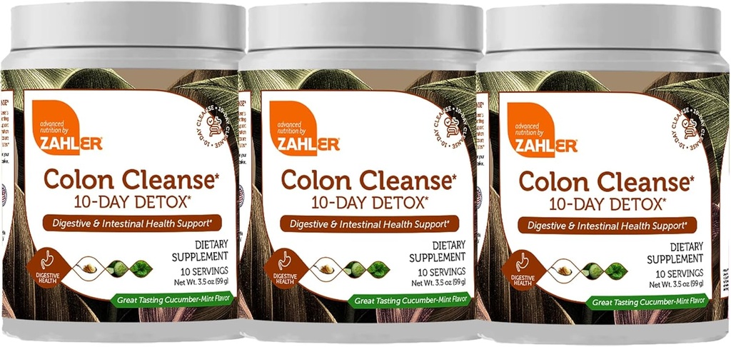 Zahler הקולקציה 10 ימים Detox ניקויse - Cucumber Mint Flavor - Herbal Digestive Wellness - קולור ניקוי ודוקס עבור תנועת Bowel, Body Detox, Digest Aid for Women and Men - 3.5 oz (3 Pack)