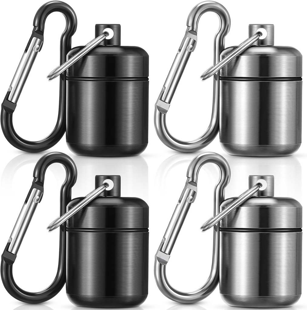 Hicarer 4 Pack Ear Pluging Case Portable Pill Holder Case Waterified Metal Small Container Piller נושאת עבור אוזניות ותכשיטים הולדר (Black, Gray)