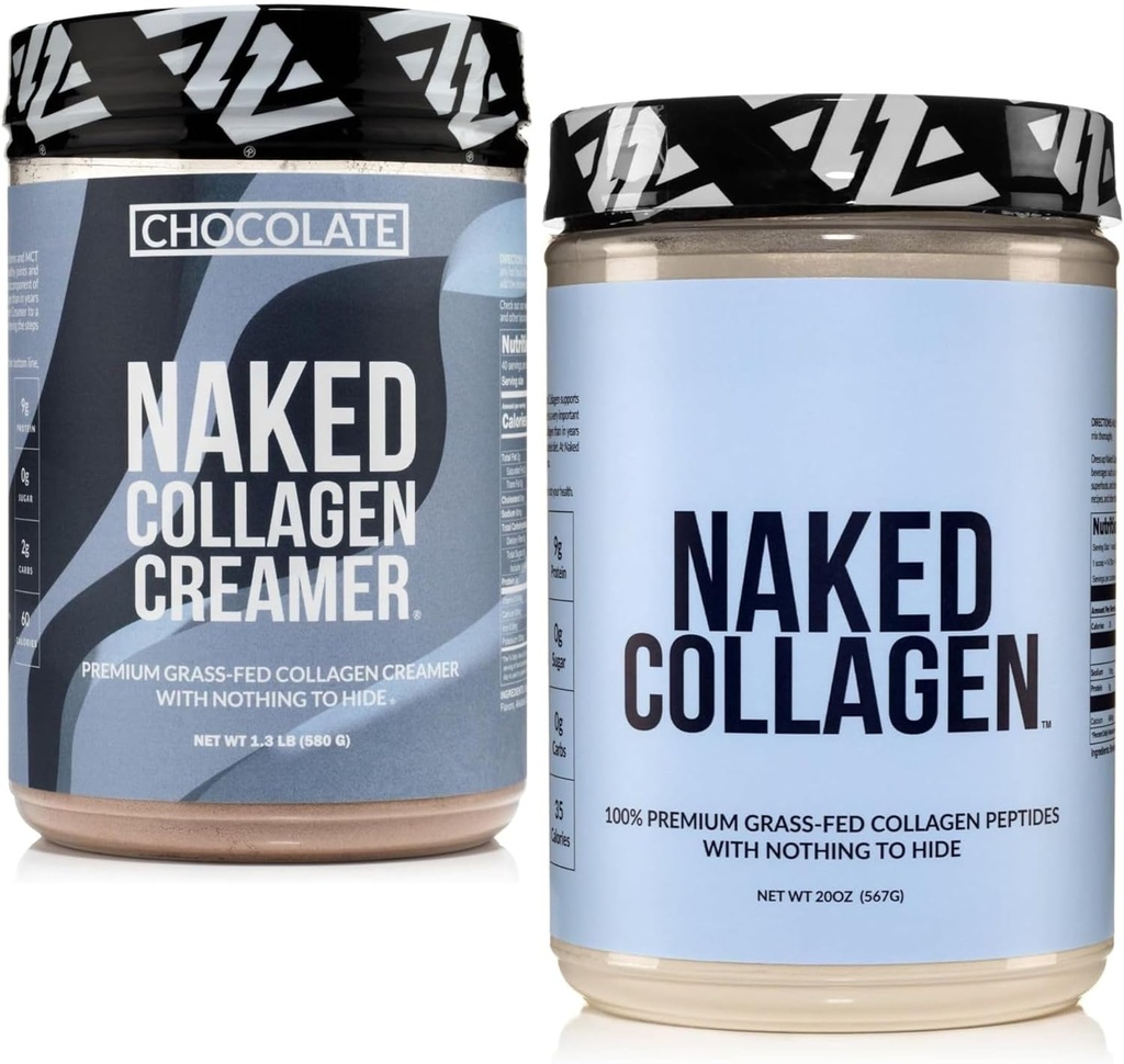 NAKED Collagen Coffee Creamer 40 משרתים + Collagen Peptides אבקת חלבון Unflavored 60 משרתים Bundle: non-GMO, Keto, Gluten-Free, Paleo-Friendly, Soy-Free.