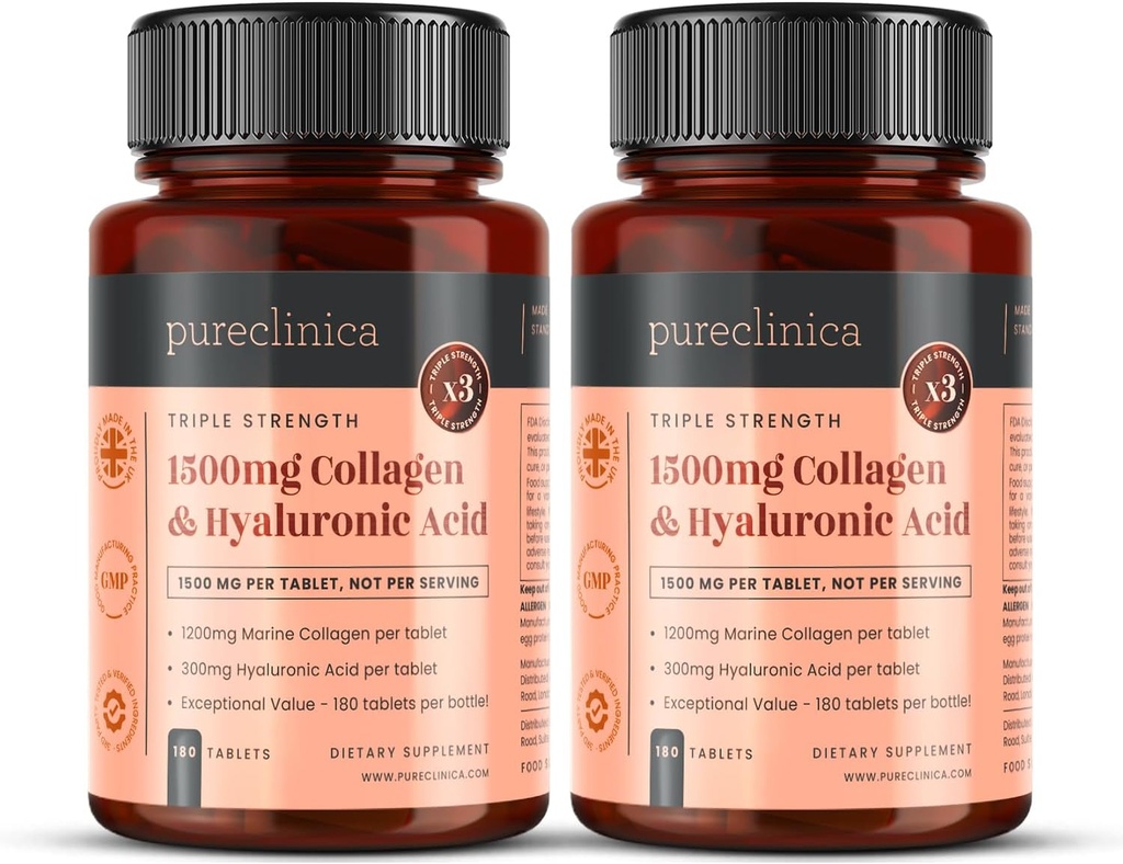 קליניקה טהורה UltraColl Collagen & Hyaluronic Acid 1500 מ"ג X Tablet (2 בקבוקי 180) - 1 שנים אספקה