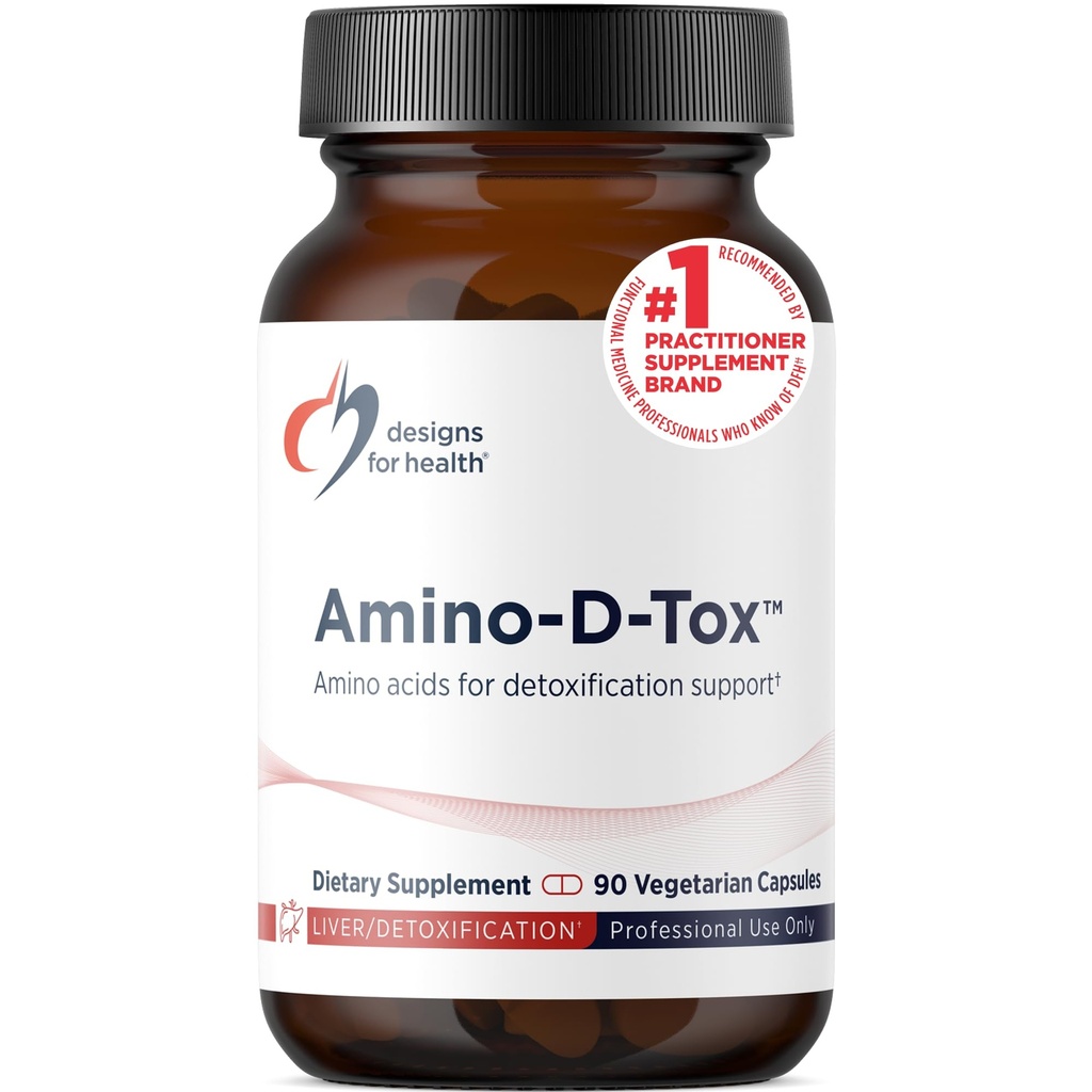עיצובים עבור בריאות Amino-D-Tox - Amino Acid Detox + Liver ניקויse תמיכה - תוספת תערובת עם Glycine, Calcium D Glucarate, NAC + יותר - non-GMO (90 קפסולות)