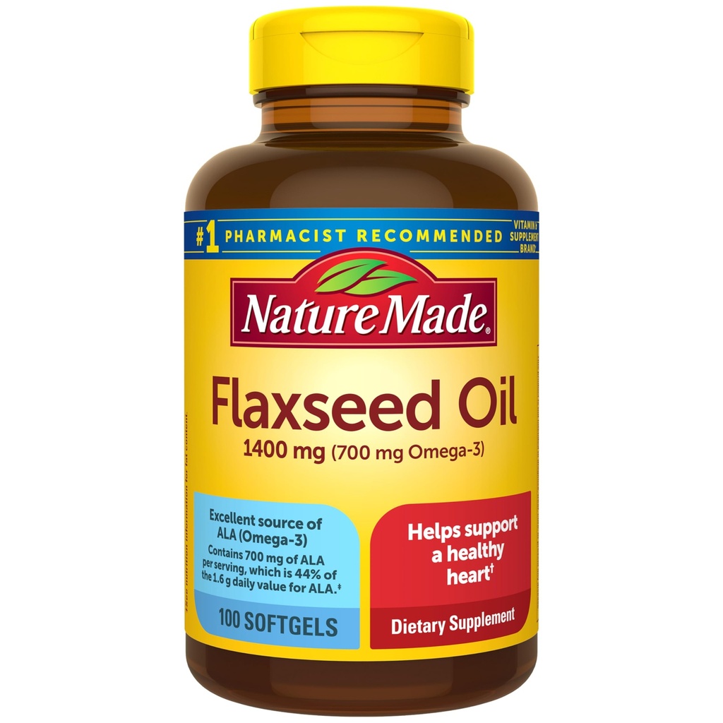 הטבע עשה תוספת כוח Flaxseed שמן 1400 מ"ג, דגים חינם אומגה 3, תוספת תזונה עבור תמיכה בריאות הלב, 100 Softgels, 100 יום אספקה