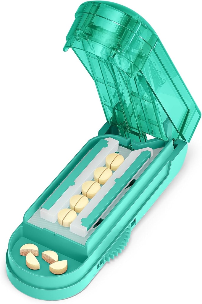 One PIX Pill Cutter Splitter for Small and Tiny Pills, התרופה לחתוך גלולות מרובות בזמן בחצי, לחתוך עבור גלולה קטנה או גדולה עם פלדה ללא פגע, Cyanless Steel Blade, Cyan