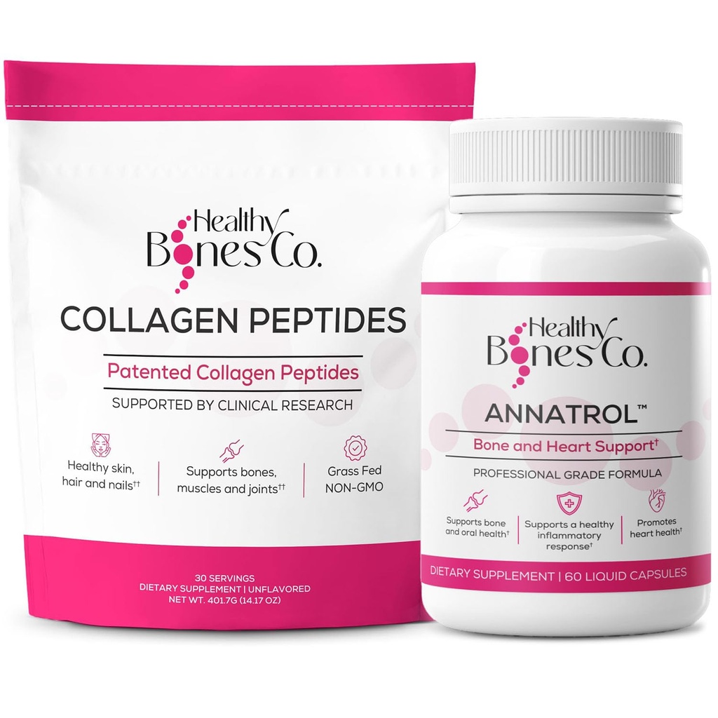 Annatrolעצמות תמיכה ו-ForTIBONE Collagen Peptides w/FORTIGEL, VERISOL ו- TENDOFORTE - עצם שלם, משותף, עור, שיער, ציפורניים ותמיכה מטאבולית | 1 חודשים אספקה (Pouch, 401.7G)