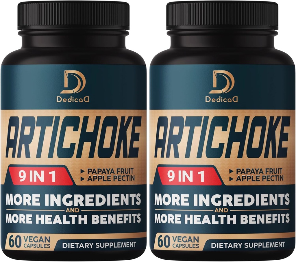 Artichoke לחלץ קפסולות 6650mg 4Month אספקת תמיכה, Immune Health & Body Balance - משולב 9 Herbs Papaya, Apple Pectin, ג'ינג'ר ועוד - Non-GMO 2 Packs 60 קפסולות