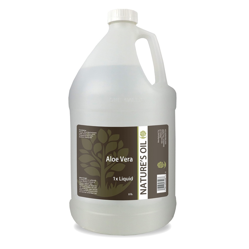שמן הטבע Aloe Vera נוזל 1x, 8lbs (1 Gallon) טהור Aloe Extract for Skin Care, Hair Care ו- DIY Personal Care