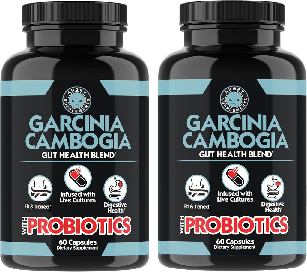 תוספת זועמת Garcinia Cambogia עם Probiotics, Gut Health Multivitamin w. ויטמינים A, C, D, E, K, B2, Zinc, Selenium, Copper, Chromium + Herbal בל קפסולות (2- בקבוקים, 120ct Total)