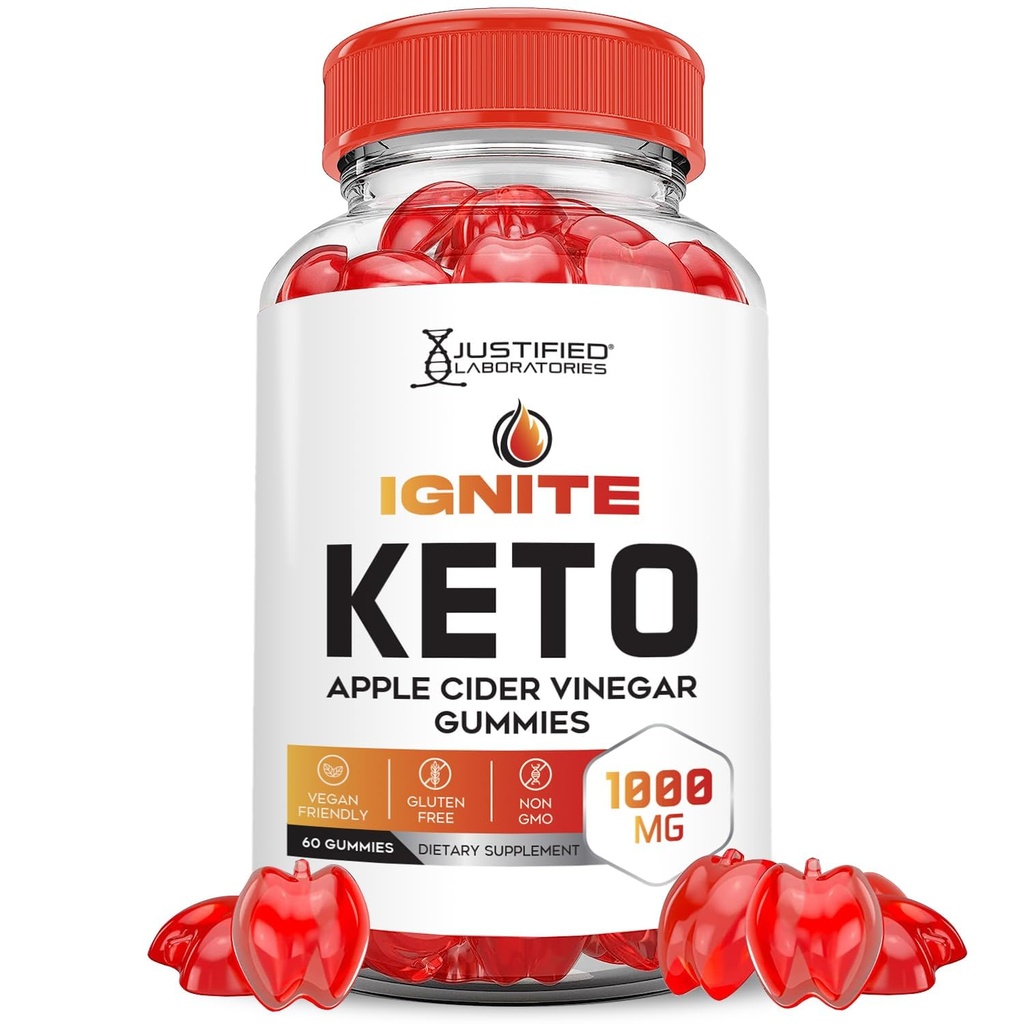 Justified Laboratories Ignite Keto ACV Gummies Advanced 1000MG Ignite Ketomies פורמולה Apple Cider Vinegar פורמולה עם אבקת מיץ Pomegranate B12 טבעוני non GMO 60mys