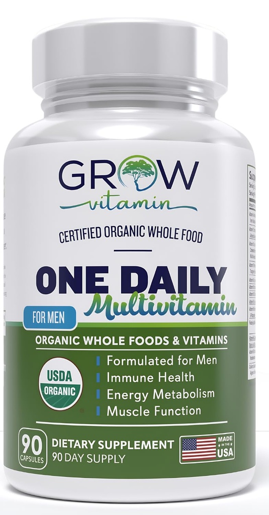 One Daily Multivitamin for Men - עם ויטמינים ומינרלים + מזונות אורגניים, תוספת של Boost Energy, General Health - Non-GMO - 90 קפסולות | 3 חודשים אספקה