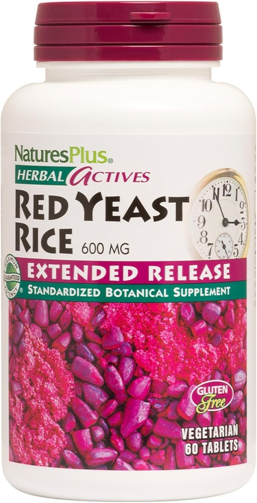 NaturesPlus Herbal Actives Red Yeast Rice Extended לשחרר 600 מ"ג - 60 טבליות, Pack של 3 - תומך כללי טוב-להיות - Vegetarian, Gluten Free - 180 שרתי Total