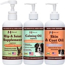 חברת כלבים טבעית, All Bund$le for Dogs, Food Toppers, תוספי מזון נוזלי עם (1) שמן Skin & Coat, (1) Glucosamine נוזלי (1) Calming Oil
