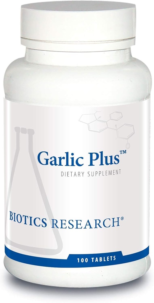 Biotics Research Garlic Plus Pure Garlic Concentrate Plus C ו Chlorophyllins, תומך Cardiovascular Health, Immune Function, Strong Antioxidant 100 טבליות